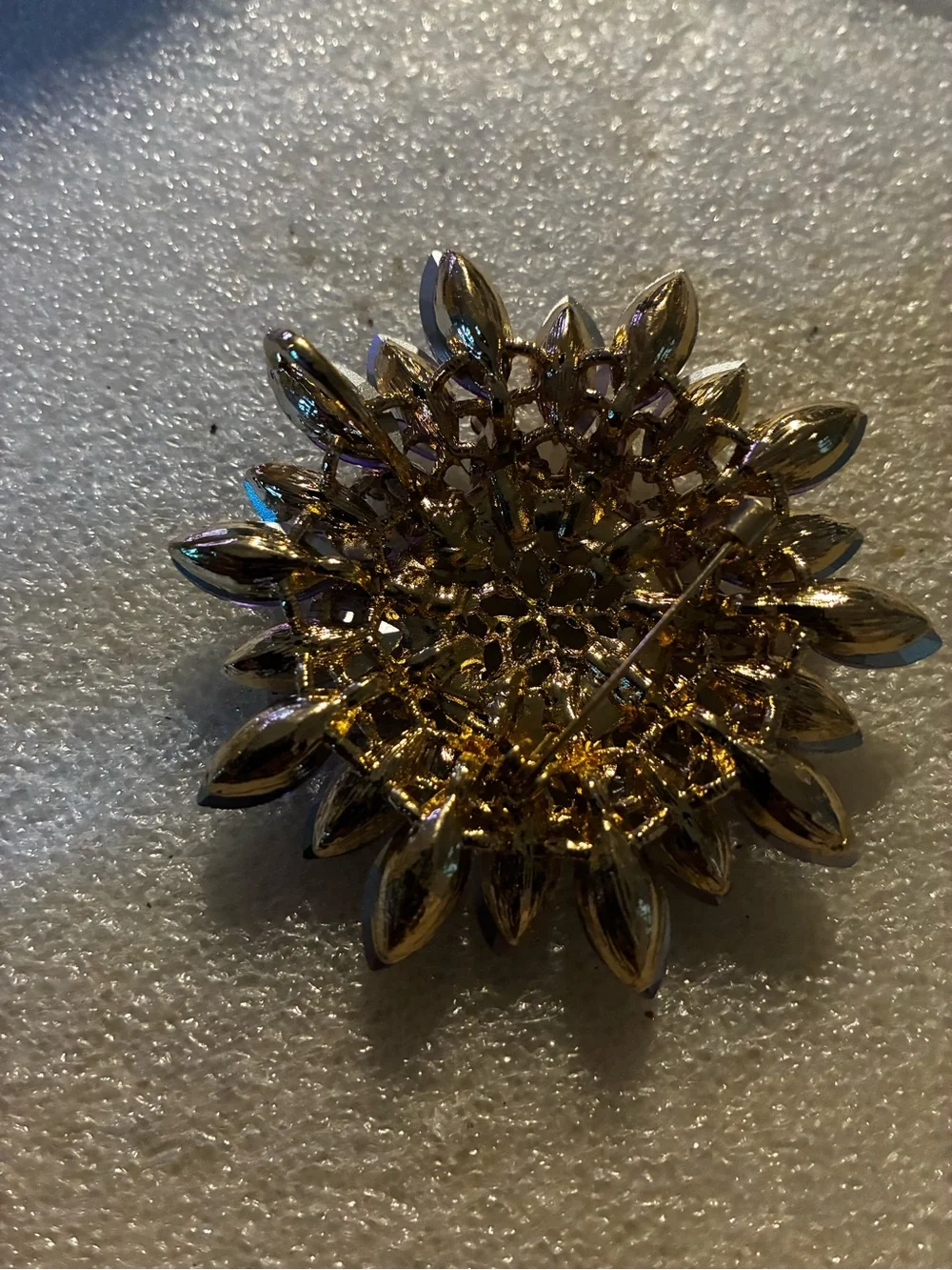 Purple Crystal Flower Brooch and pendent with Gold Accents